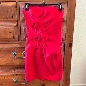 Sequin Hearts JUNIOR GIRL SIZE 5 red dress with flowers on front.